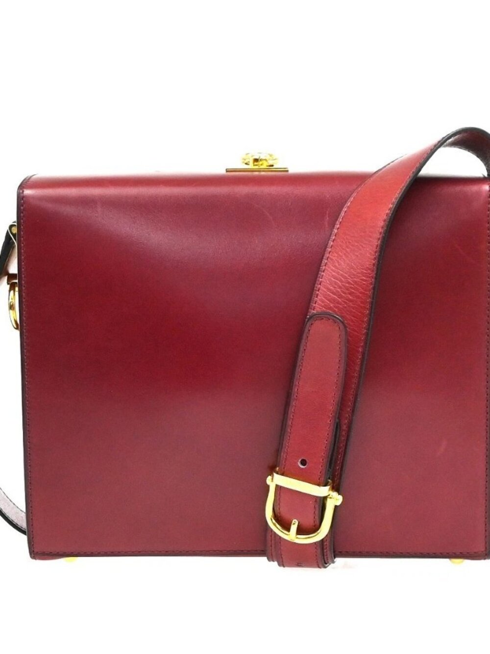 CELINE Logo Ring Box Shoulder Bag Leather Red Italy GHW 38KP612
